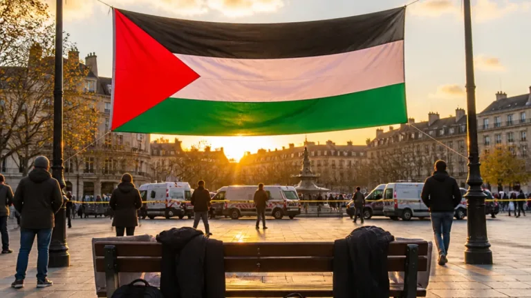À Lausanne, un immense drapeau palestinien a servi à masquer la formation d’un black bloc